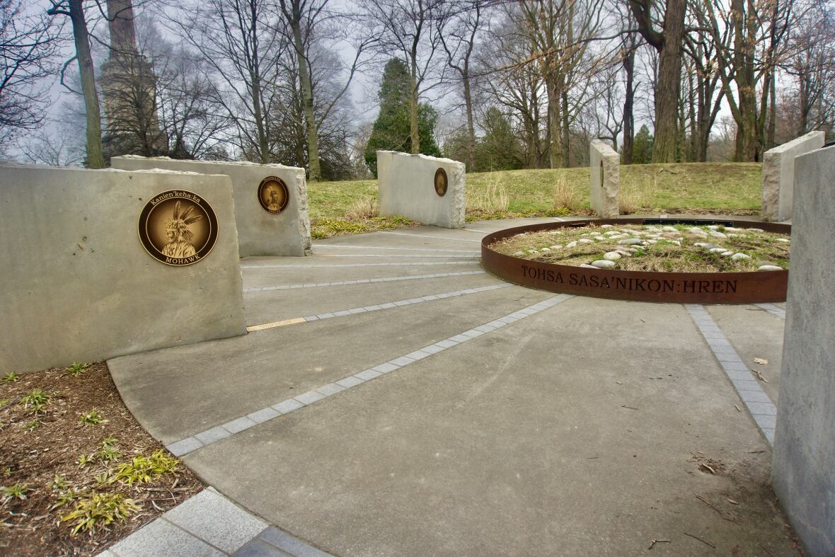 concrete pad with stone memorial blocks